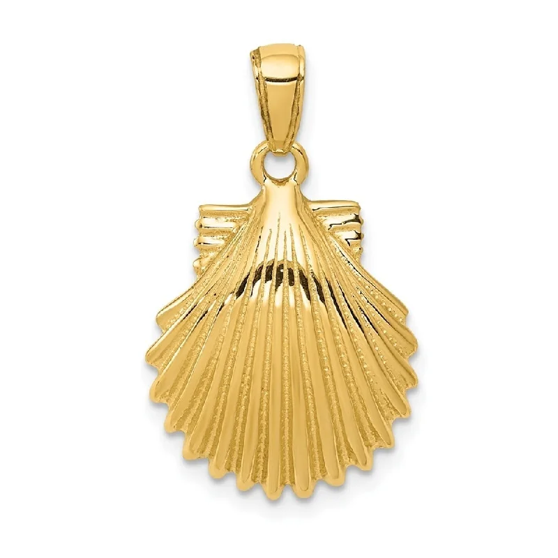 hand-crafted gold necklace for women-Diamond2Deal 14K Yellow Gold Scallop Shell Pendant (L- 26 mm, W- 15 mm)