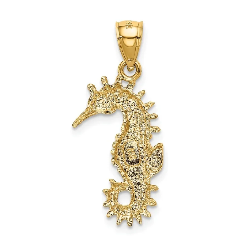 pearl and silver necklace for brides-Diamond2Deal 14K Yellow Gold Seahorse Pendant (L- 26 mm, W- 11 mm)