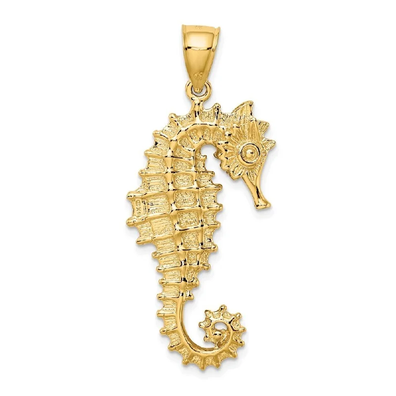 luxury engraved pendant necklace-Diamond2Deal 14K Yellow Gold Seahorse Pendant (L- 45 mm, W- 18 mm)