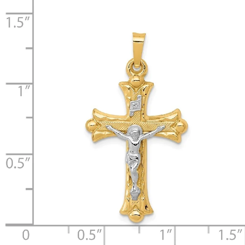 vintage beaded necklace for women-Diamond2Deal 14K Yellow Gold Two-Tone Textured and Polished INRI Crucifix Cross Pendant (L- 32.5 mm, W- 18 mm)