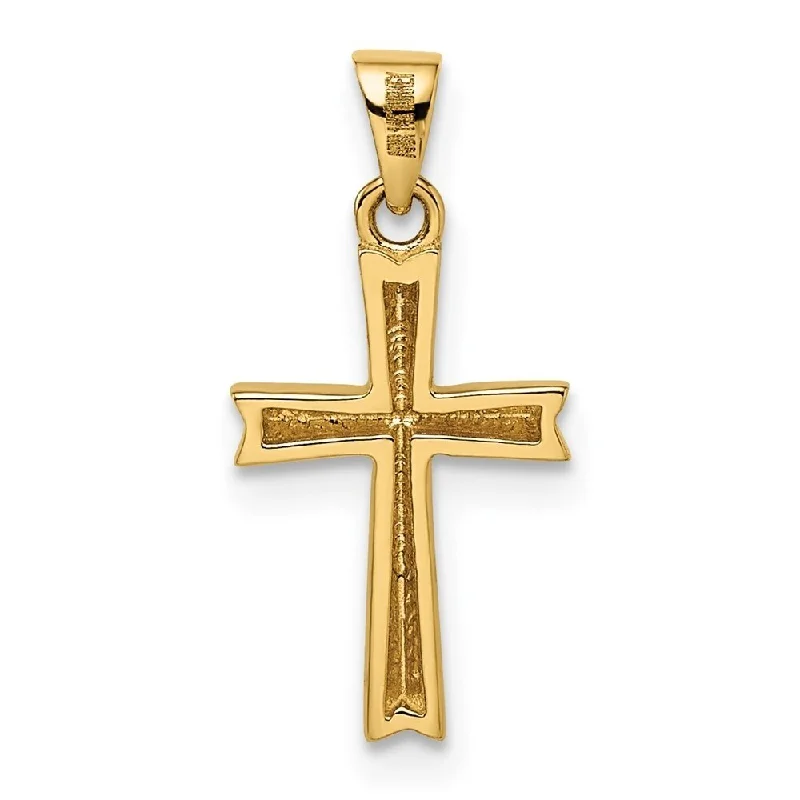 custom birthstone necklace for men-Diamond2Deal 14k Yellow Gold with Rhodium Diamond-cut Small Latin Cross Pendant (L-18.58mm, W-8.85mm)