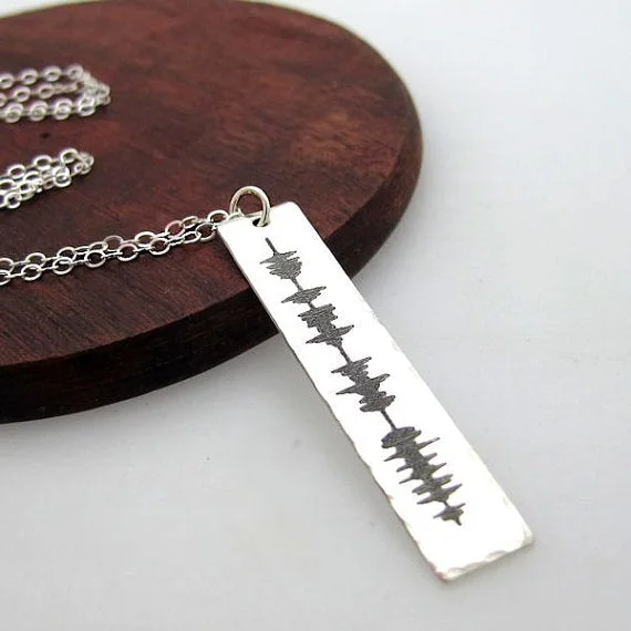 unique pendant necklace for men-Engraved Soundwave Message Necklace, Gift for Him