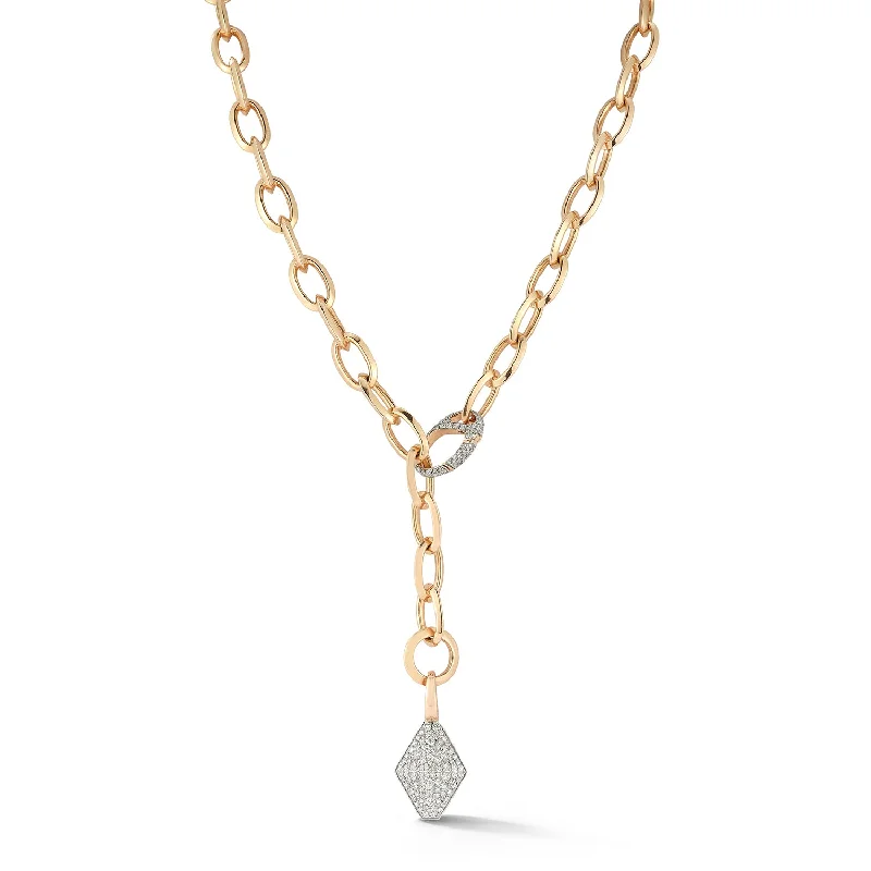 men’s sterling silver chain necklace-GARNETT 18K GOLD AND DIAMOND SMALL OVAL LINK NECKLACE