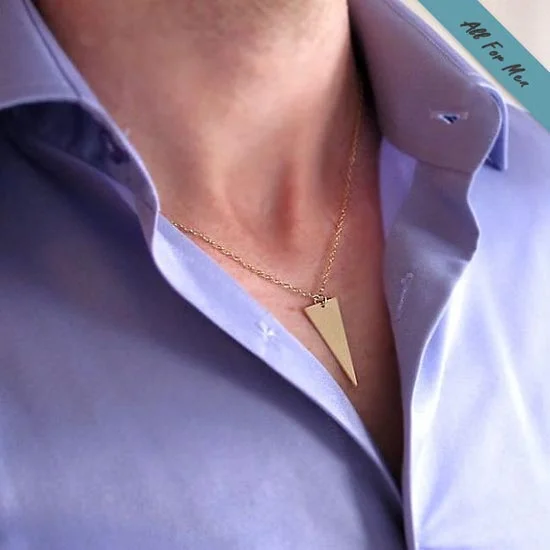 hand-crafted gold necklace for women-Gold Triangle Pendant Necklace for Men - Personalized Mens Gift