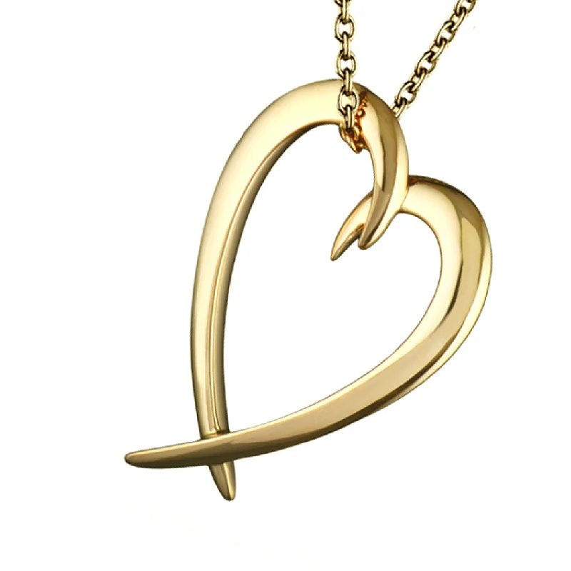 gold leaf pendant necklace for women-Hook Heart Pendant - Yellow Gold Vermeil