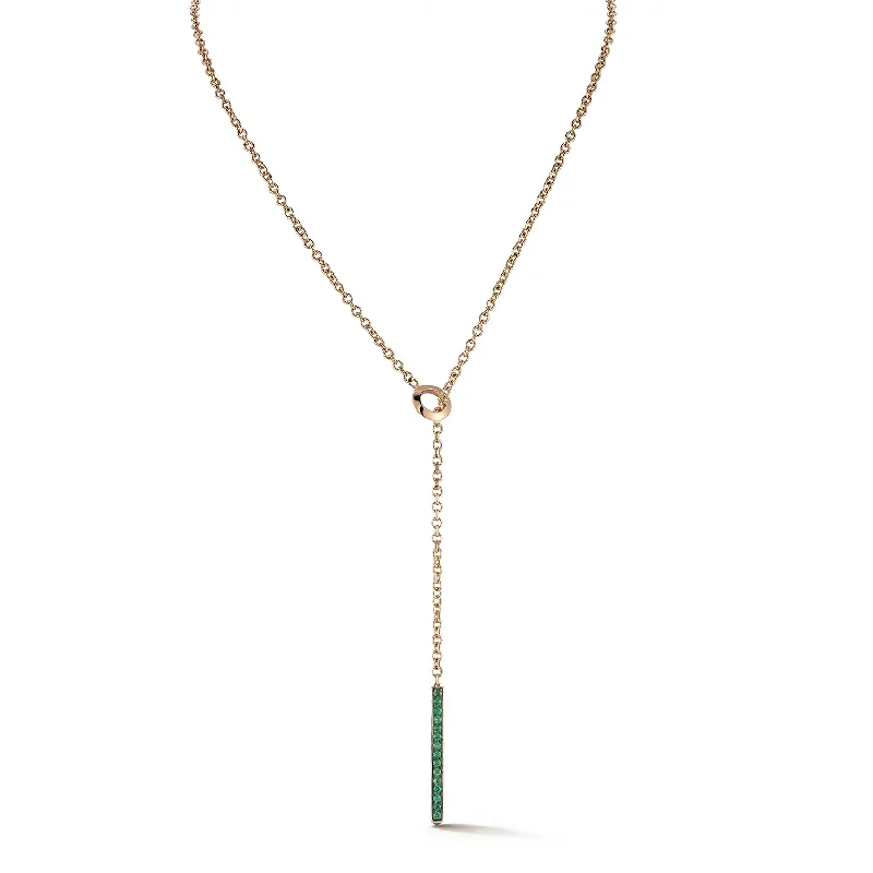 engraved dog tag necklace for men-GRANT 18K GOLD AND GREEN EMERALD BAR NECKLACE