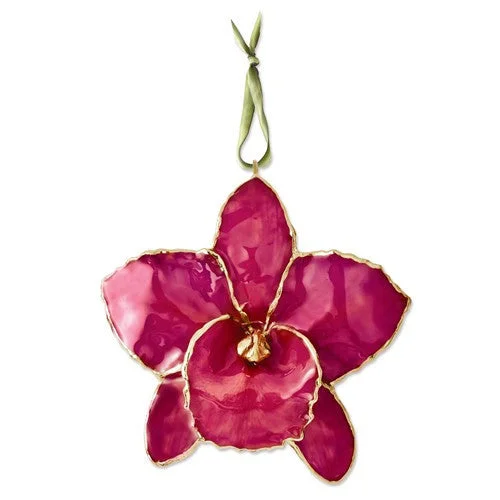 gold pendant necklace for women-Lacquer & Gold Dipped Natural Fuchsia Cattleya Orchid Ornament