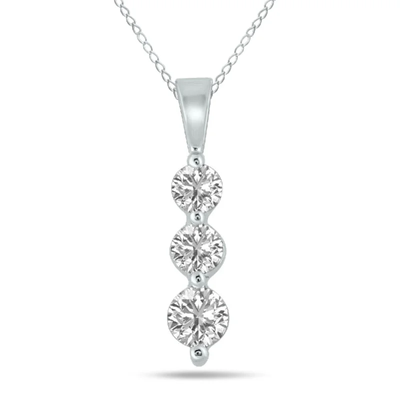 gold necklace with pearl pendant-Marquee 1/2 CTW Lab Grown Diamond Three Stone Snow Pendant in 10K White Gold