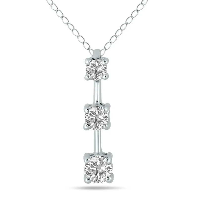 simple gold pendant necklace for layering-Marquee 1/2 CTW Three Stone Lab Grown Diamond Bar Pendant in 10K White Gold