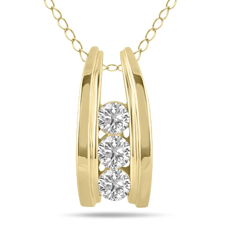 custom jewelry necklace for women-Marquee 1/2 CTW Three Stone Lab Grown Diamond Ladder Pendant in 10K Yellow Gold