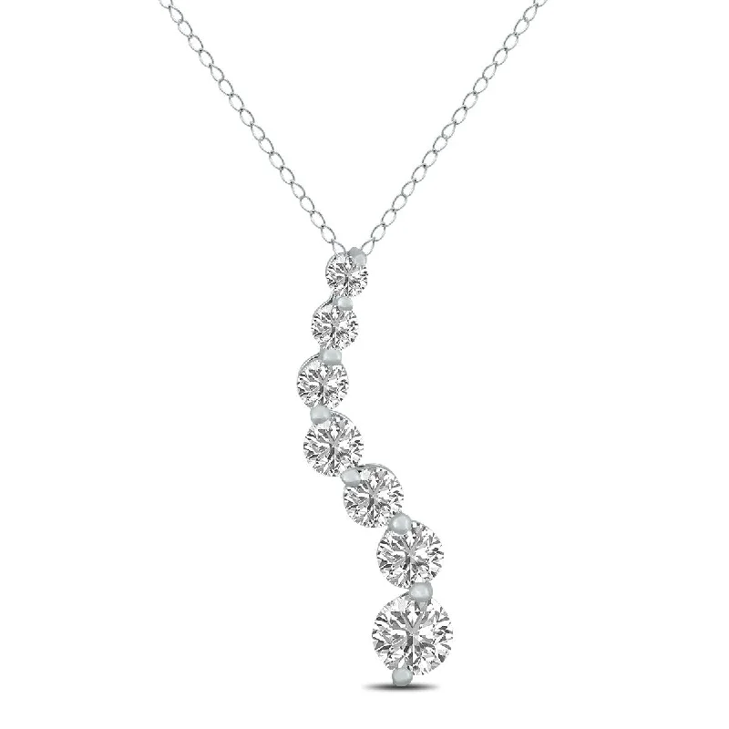 sterling silver bar necklace for women-Marquee 1/4 CTW Lab Grown Diamond Journey Pendant in 10K White Gold