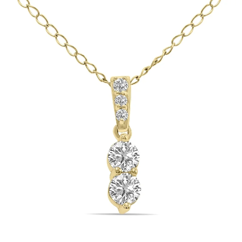 luxury engraved pendant necklace-Marquee 1/4 CTW Two Stone Drop Lab Grown Diamond Pendant in 10K Yellow Gold (F-G Color, VS1- VS2 Clarity)