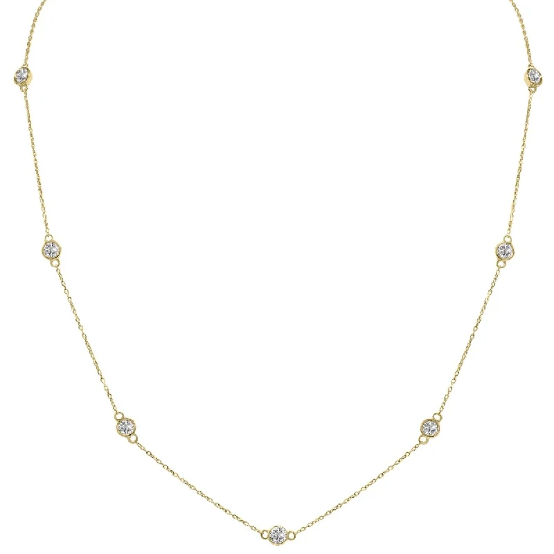 men’s leather and silver necklace-Marquee 1.50 Carat TW Bezel Set Lab Grown Diamond Station Necklace in 14K Yellow Gold