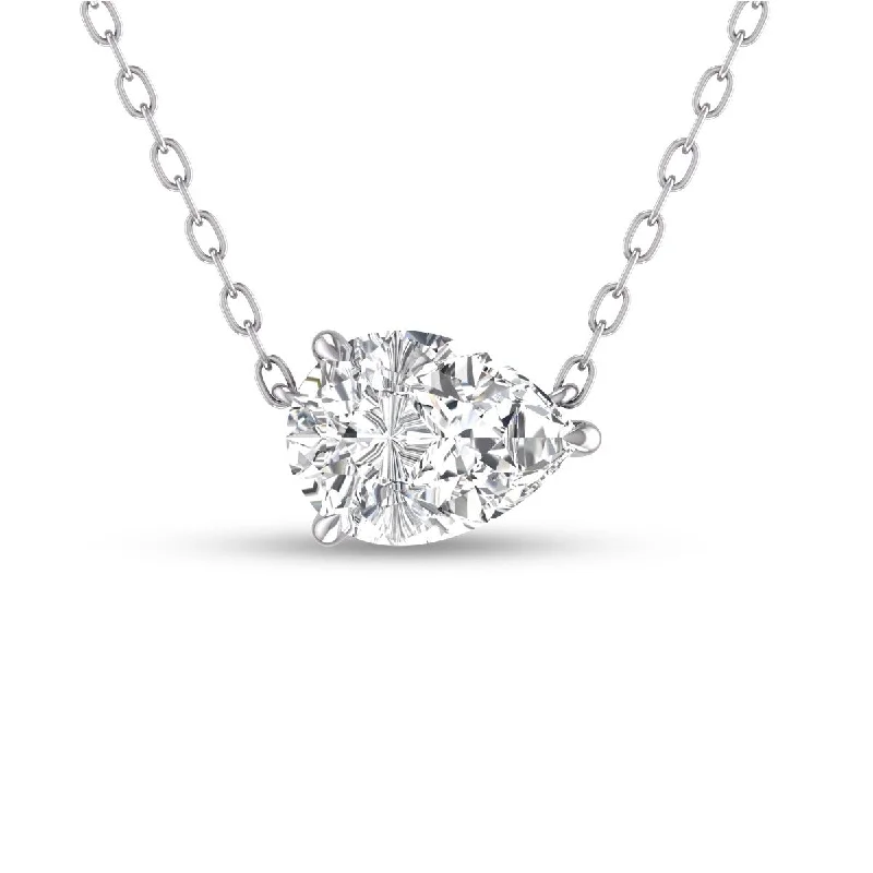 engraved family tree necklace-Marquee 1 Carat Lab Grown Floating Pear-Shaped Diamond Solitaire Pendant - 14K White Gold