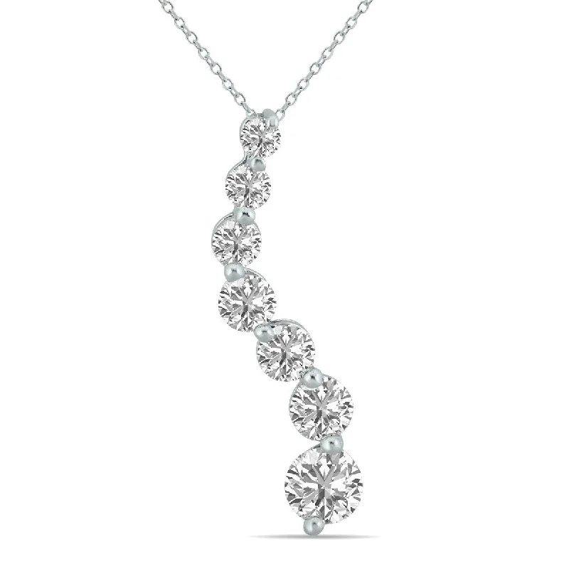 statement crystal necklace for parties-Marquee 1 CTW Lab Grown Diamond Journey Pendant in 14K White Gold