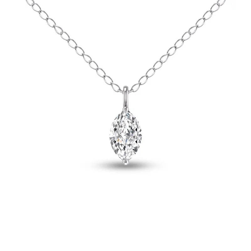 men’s engraved bar necklace-Marquee Lab Grown 1/2 Carat Marquise Solitaire Diamond Pendant in 14K White Gold