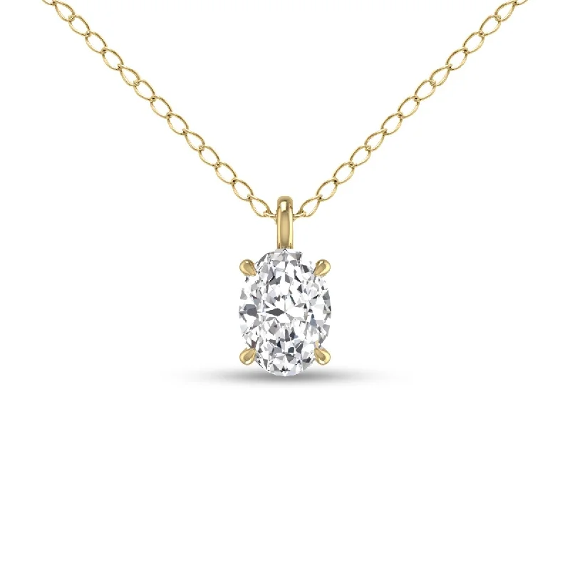 infinity heart necklace for couples-Marquee Lab Grown 1/2 Carat Oval Solitaire Diamond Pendant in 14K Yellow Gold