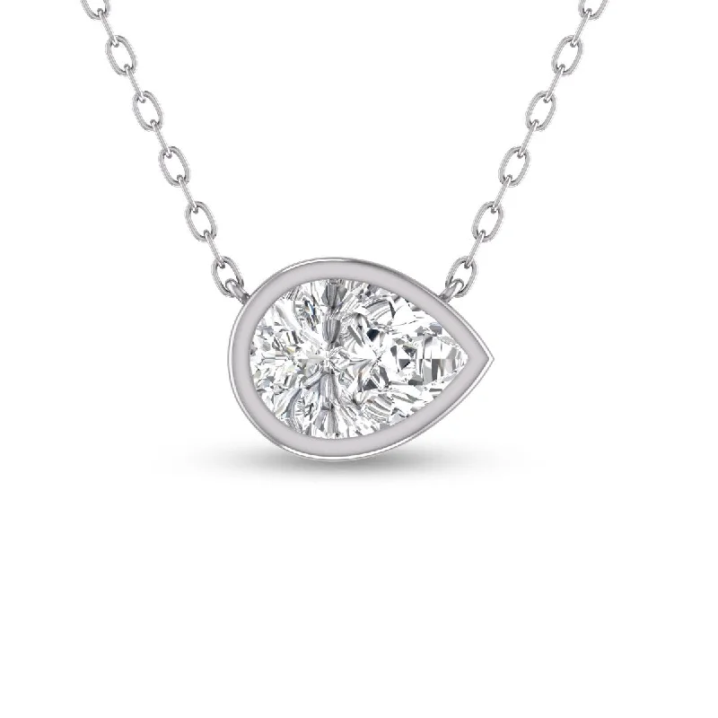 trendy rhinestone necklace for women-Marquee Lab Grown 1/2 Carat Pear Shaped Bezel Set Diamond Solitaire Pendant in 14K White Gold