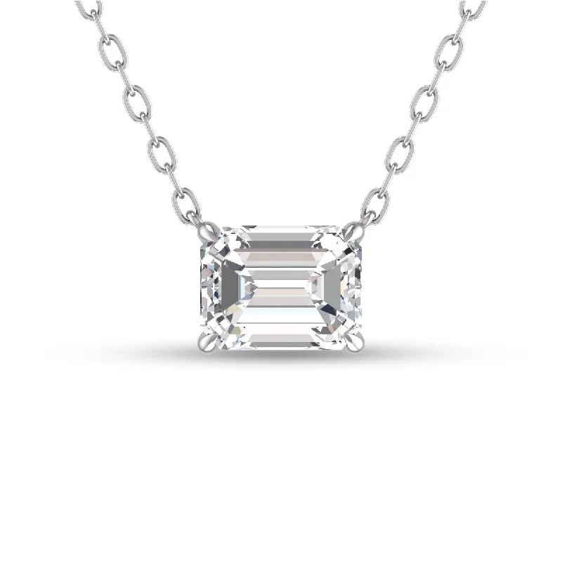 minimalist pendant necklace for teens-Marquee Lab Grown 1/4 Carat Floating Emerald Diamond Solitaire Pendant in 14K White Gold