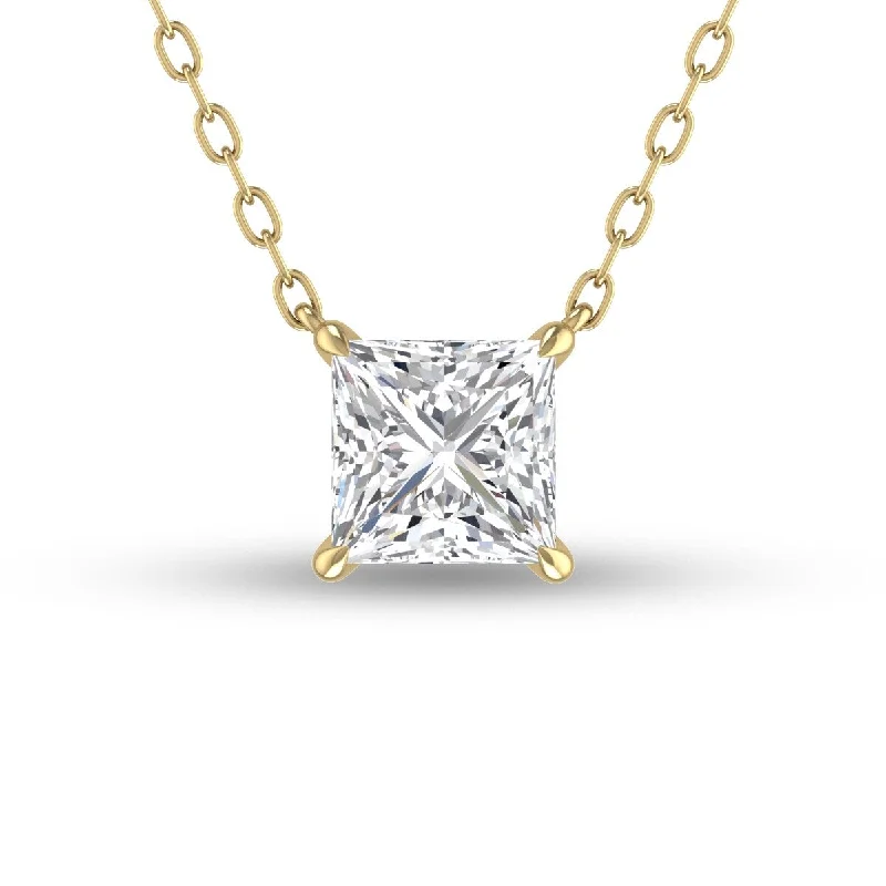 minimalist pendant necklace for teens-Marquee Lab Grown 1/4 Carat Floating Princess Cut Diamond Solitaire Pendant in 14K Yellow Gold