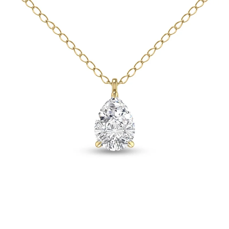 statement crystal necklace for parties-Marquee Lab Grown 1/4 Carat Pear Solitaire Diamond Pendant in 14K Yellow Gold