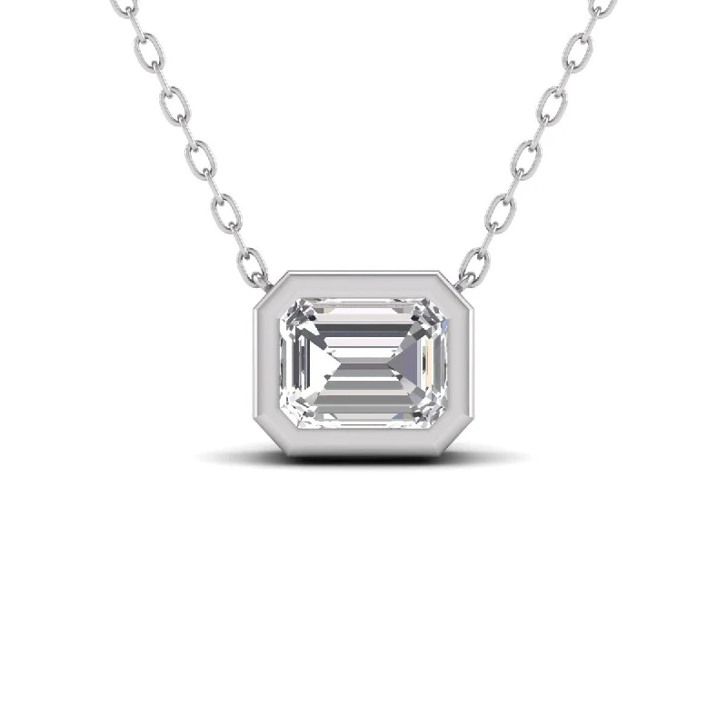 custom initials necklace for women-Marquee Lab Grown 1 Carat Emerald Cut Bezel Set Diamond Solitaire Pendant in 14K White Gold