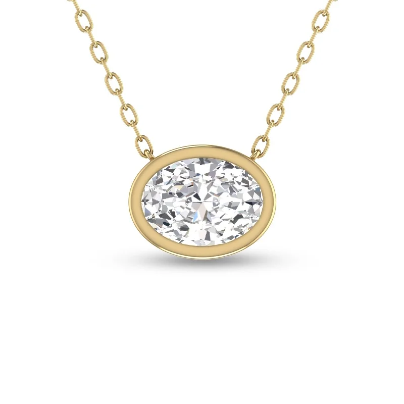 bold pendant necklace for fashion-Marquee Lab Grown 1 Carat Oval Bezel Set Diamond Solitaire Pendant in 14K Yellow Gold