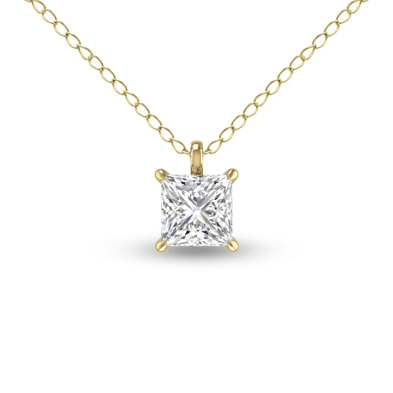 celestial star necklace for women-Marquee Lab Grown 1 Carat Princess Cut Solitaire Diamond Pendant in 14K Yellow Gold