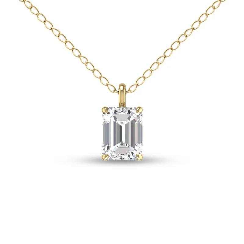 geometric pendant necklace for men-Marquee Lab Grown 3/4 Carat Emerald Solitaire Diamond Pendant in 14K Yellow Gold