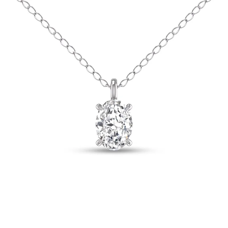 personalized diamond necklace for women-Marquee Lab Grown 3/4 Carat Oval Solitaire Diamond Pendant in 14K White Gold