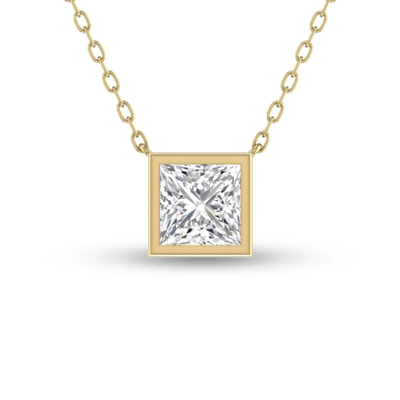 gemstone chain necklace for men-Marquee Lab Grown 3/4 Carat Princess Cut Bezel Set Diamond Solitaire Pendant in 14K Yellow Gold