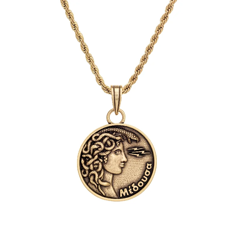 chunky gold chain necklace for women-Medusa Coin Necklace