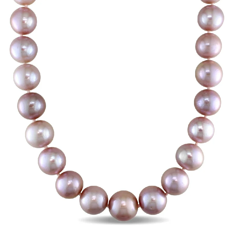 diamond choker necklace for women-Miadora 14k White Gold Freshwater Pink Pearl Strand Diamond Accent 18 Inch Necklace (14-16mm)