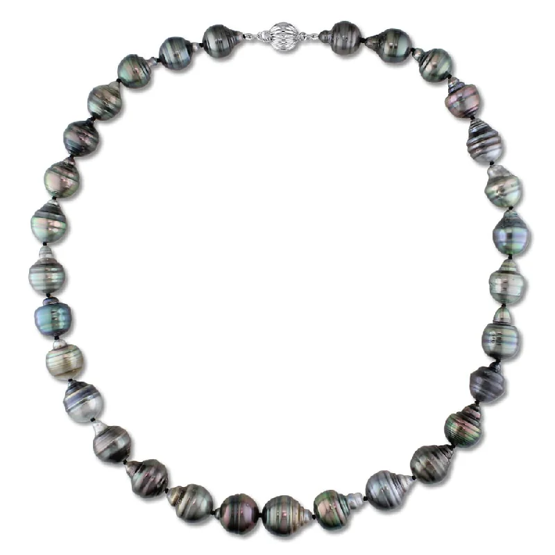 silver crescent moon necklace-Miadora 14k White Gold Tahitian Pearl Necklace (10-11 mm)