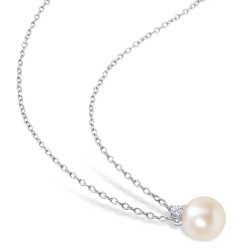 minimalist gold choker necklace-Miadora Freshwater Cultured Pearl and Diamond Accent Pearl Pendant with Chain in Sterling Silver