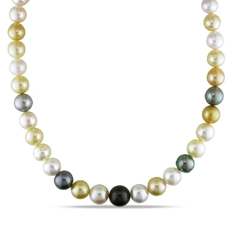 men’s sterling silver necklace-Miadora Signature Collection 14k Yellow Gold South Sea and 9-11mm Tahitian Pearl Necklace - 18in