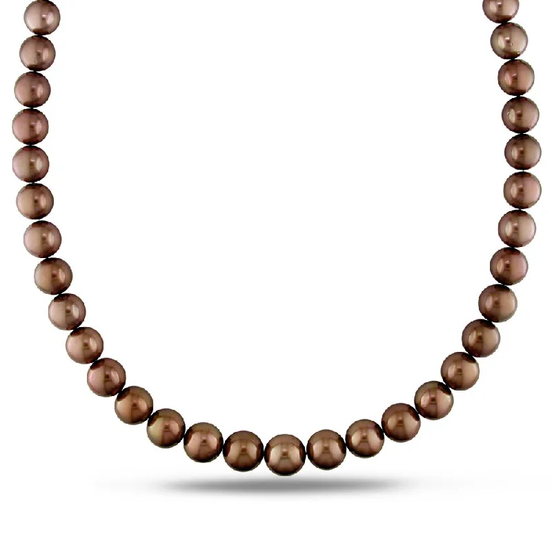 chain link necklace for men-Miadora Signature Collection 14k Yellow Gold Tahitian Brown Pearl Strand Necklace (10.5-13 mm)