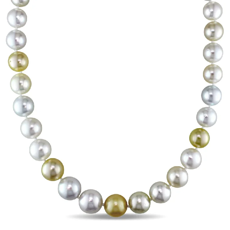 personalized gemstone necklace for her-Miadora Signature Collection Cultured White & Gold South Sea Pearl Necklace with 14k Yellow Gold Ball Clasp (10-13 mm)