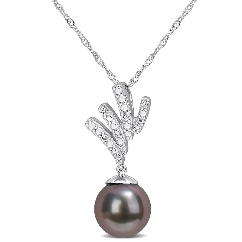 gold coin necklace for women-Miadora Tahitian Cultured Pearl & Diamond Accent Drop Necklace in 10k White Gold (8-8.5mm)