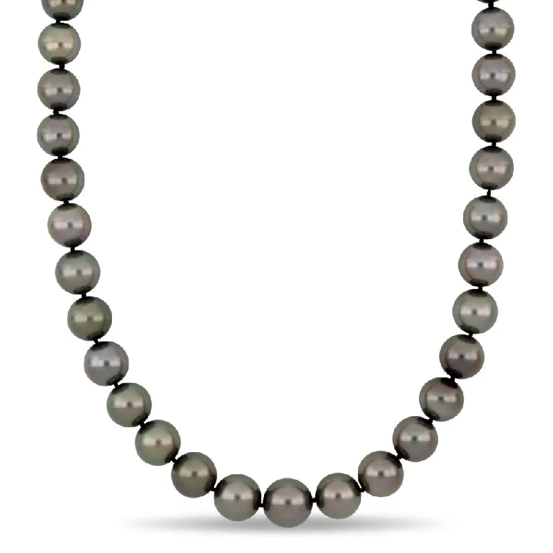 vintage silver pendant necklace-Miadora Tahitian Cultured Pearl Necklace with 14k White Gold Diamond Ball Clasp (10-12.5mm)