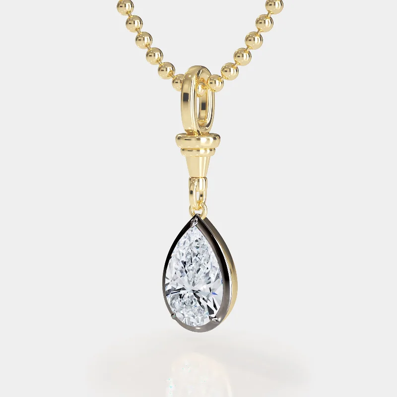 pearl and gold necklace for weddings-Two-Tone Ball & Chain Pear Diamond Pendant