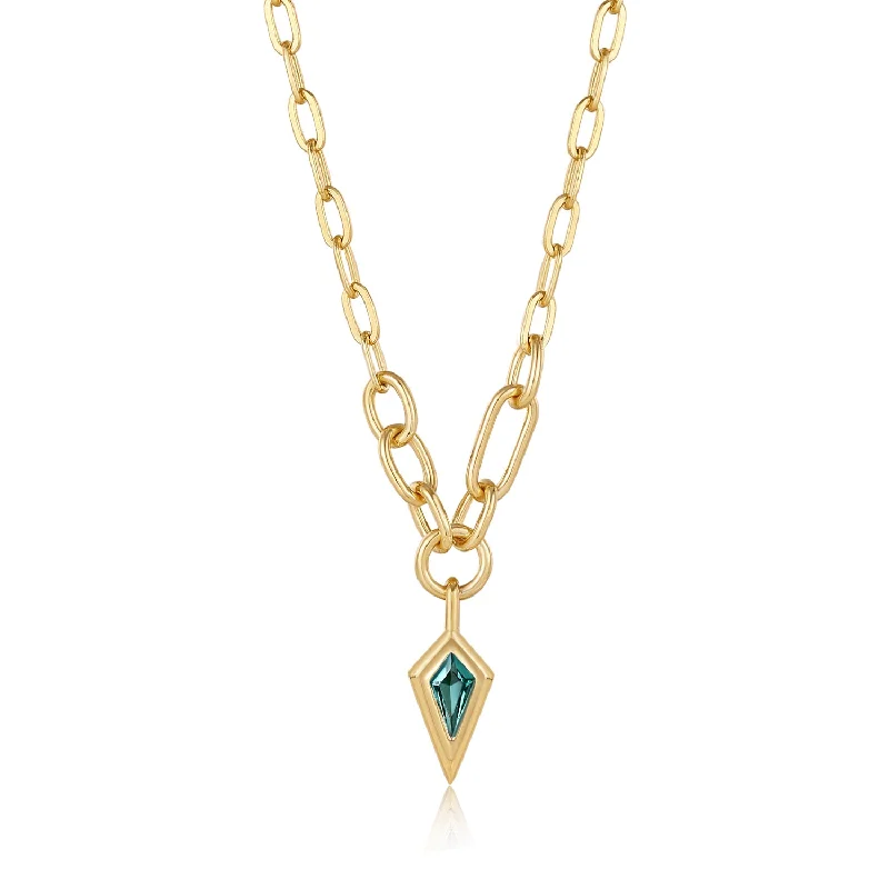 gold plated pendant necklace for girls-TEAL SPARKLE DROP PENDANT CHUNKY CHAIN NECKLACE