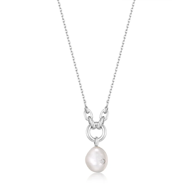 pearl and gold necklace for weddings-Pearl Sparkle Pendant Necklace