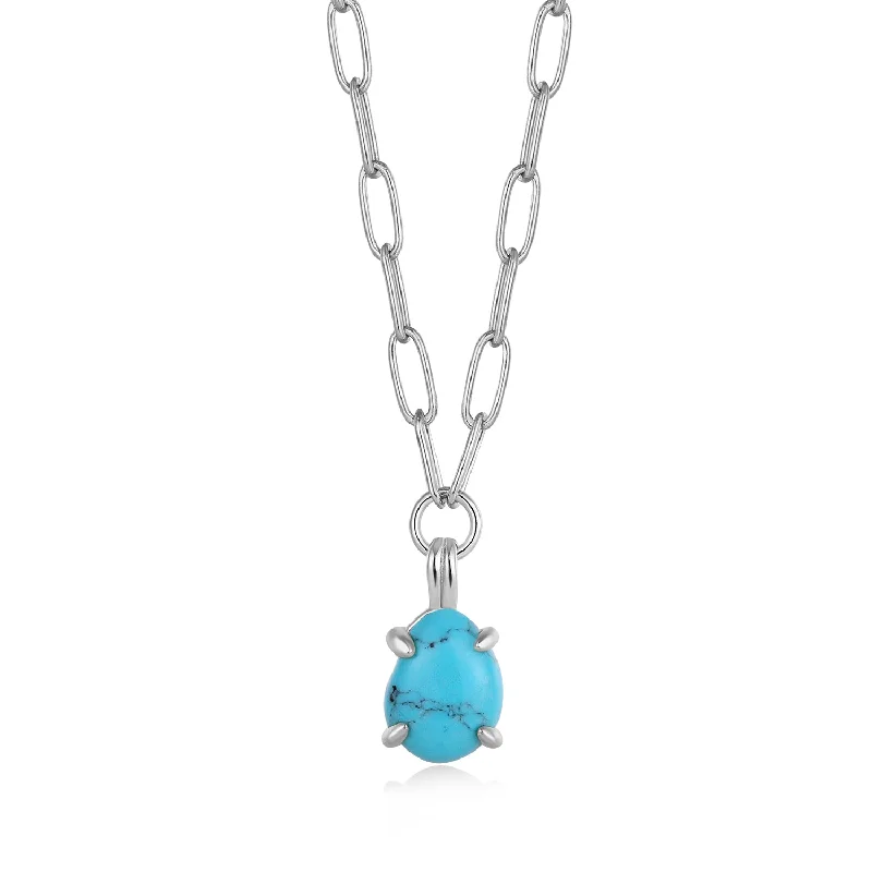 engraved bar pendant necklace for gifts-Turquoise Chunky Chain Drop Pendant Necklace