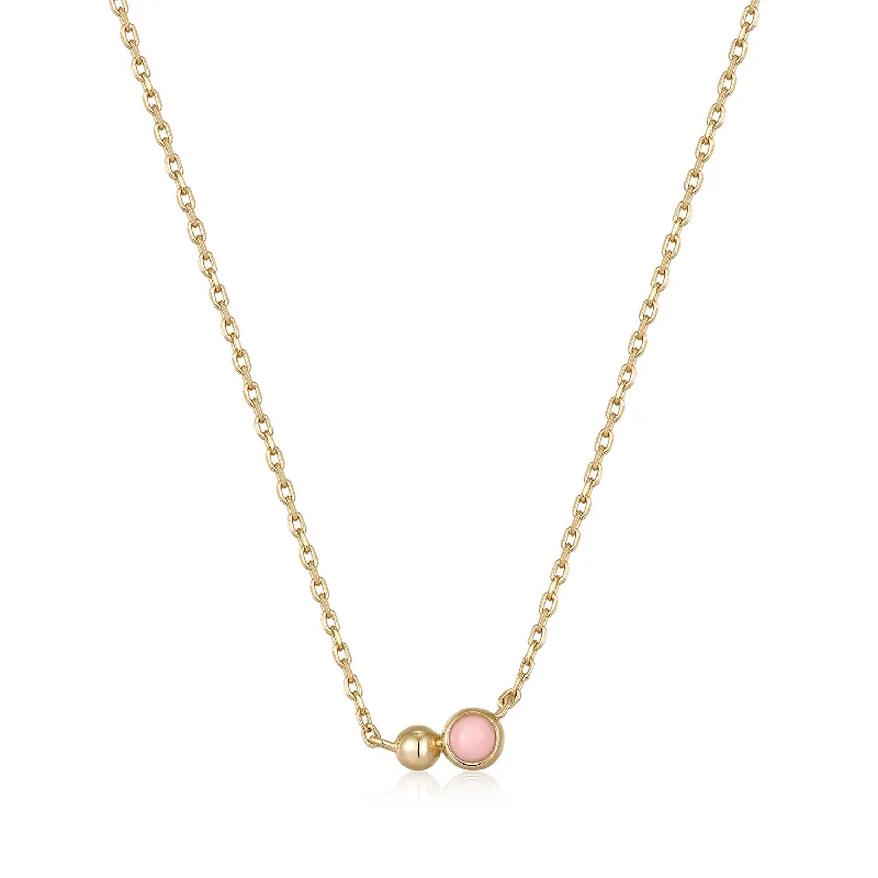 long boho necklace for women-Gold Orb Rose Quartz Pendant Necklace