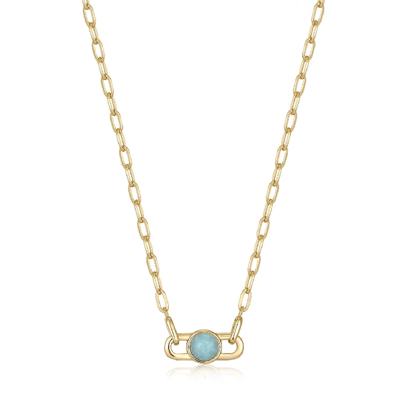 heart locket necklace for her-Gold Orb Amazonite Link Necklace