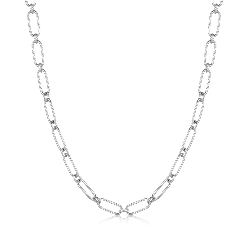 personal engraved necklace for men-Silver Cable Connect Chunky Chain Necklace