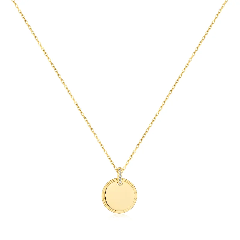 crystal quartz pendant necklace-Gold Disc Pendant Necklace