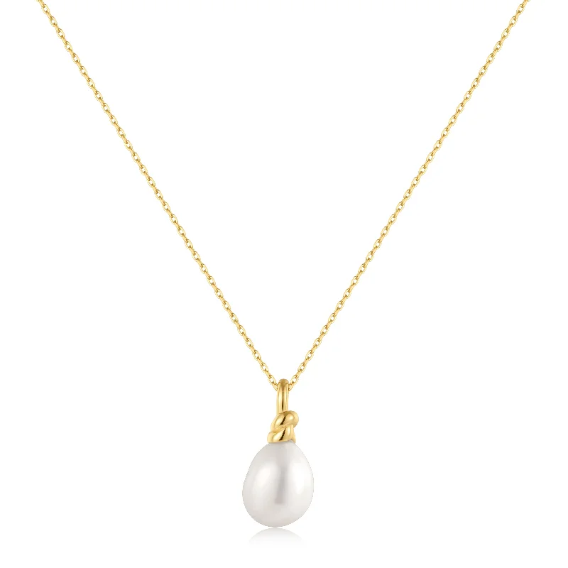 fashion statement necklace for girls-Gold Freshwater Pearl Pendant Necklace