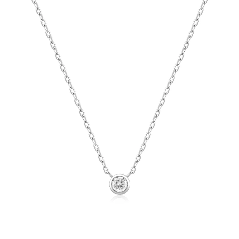 flower pendant necklace for girls-Silver Round Solitaire Cubic Zirconia Necklace